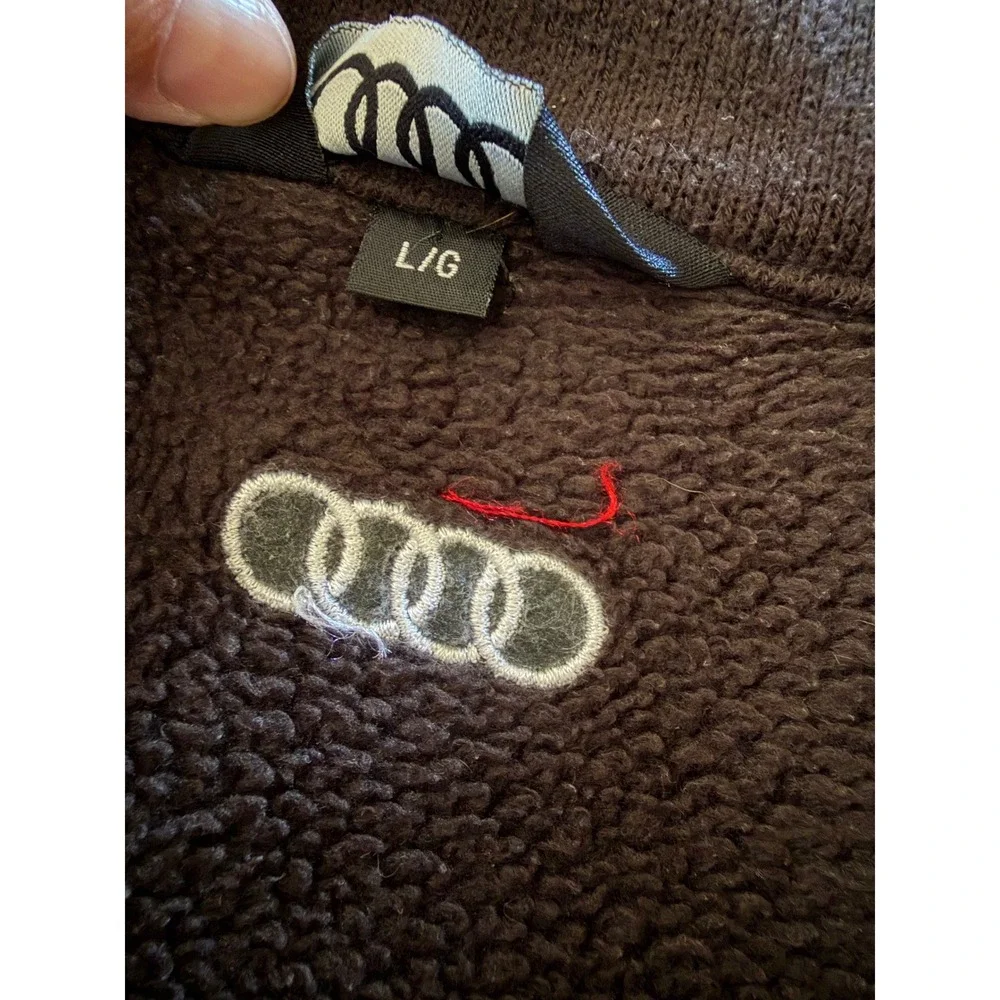 Audi Sport Mens L Quarter Zip Fleece Pullover Black Red Contrast Stitch